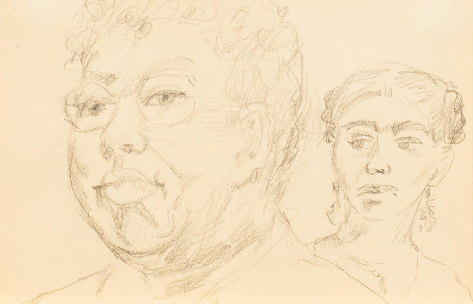 Frida and Diego, Pencil on Paper: Frida and Diego, pencil on paper, unsigned image: 5.5 x 8.5", frame: 14.5 x 17" Provenance: The Estate of Dr. Richard L. Garcia, San Antonio, Texas We happily provide seamless shipping services on eve
