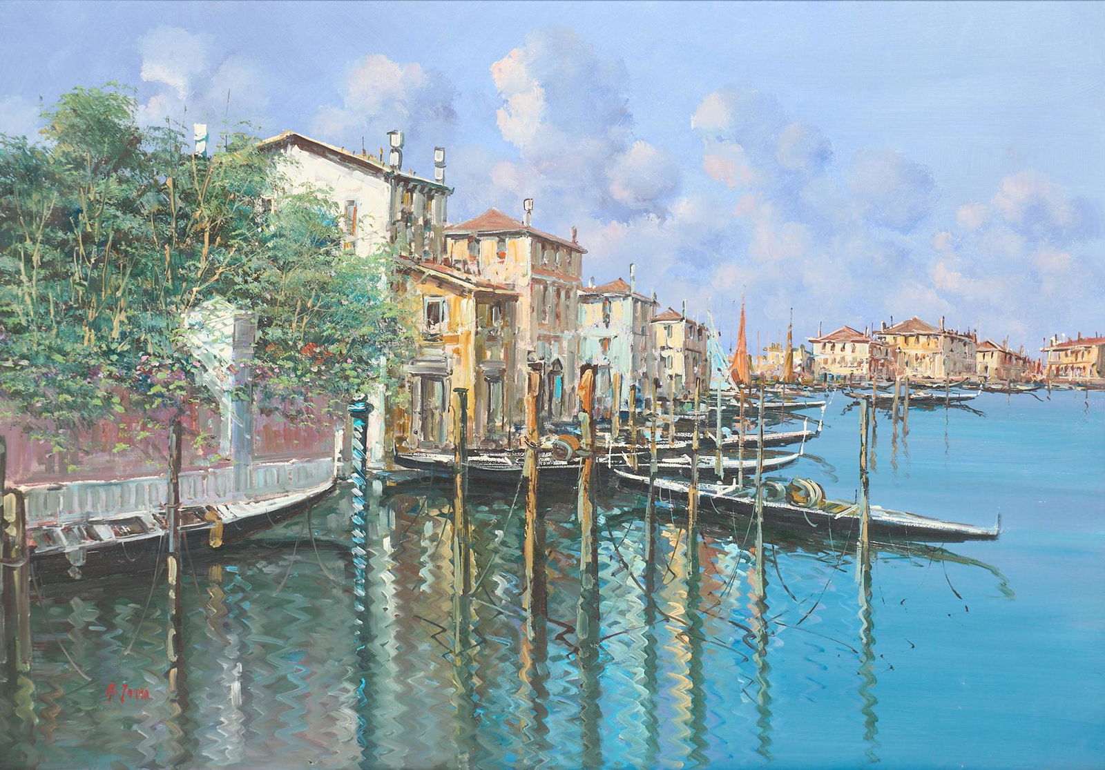 Venetian Gondola Scene, Oil on Canvas (1 of 4)
