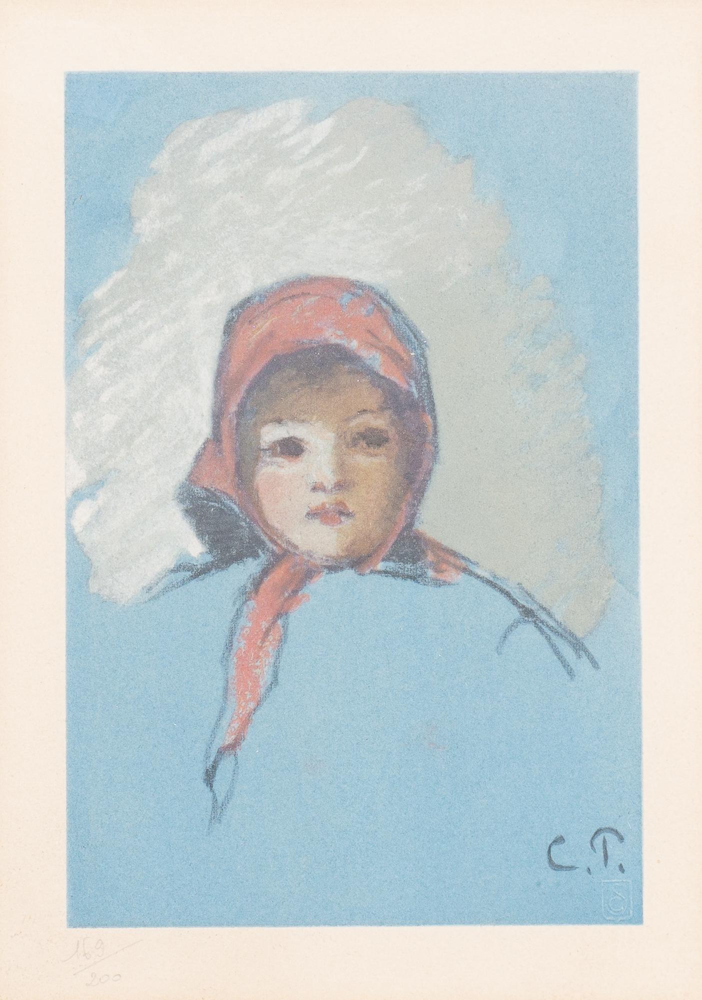 Camille Pissarro (1830-1903, FRA), "Jeanne": Camille Pissarro (1830-1903, France), "Jeanne, Fille d'Artiste", ("Jeanne, Daughter of the Artist"), color pochoir, plate-signed, limited, numbered 169/200 image: 8.5 x 9.5", frame: 16.5 x 13.5" Pissa