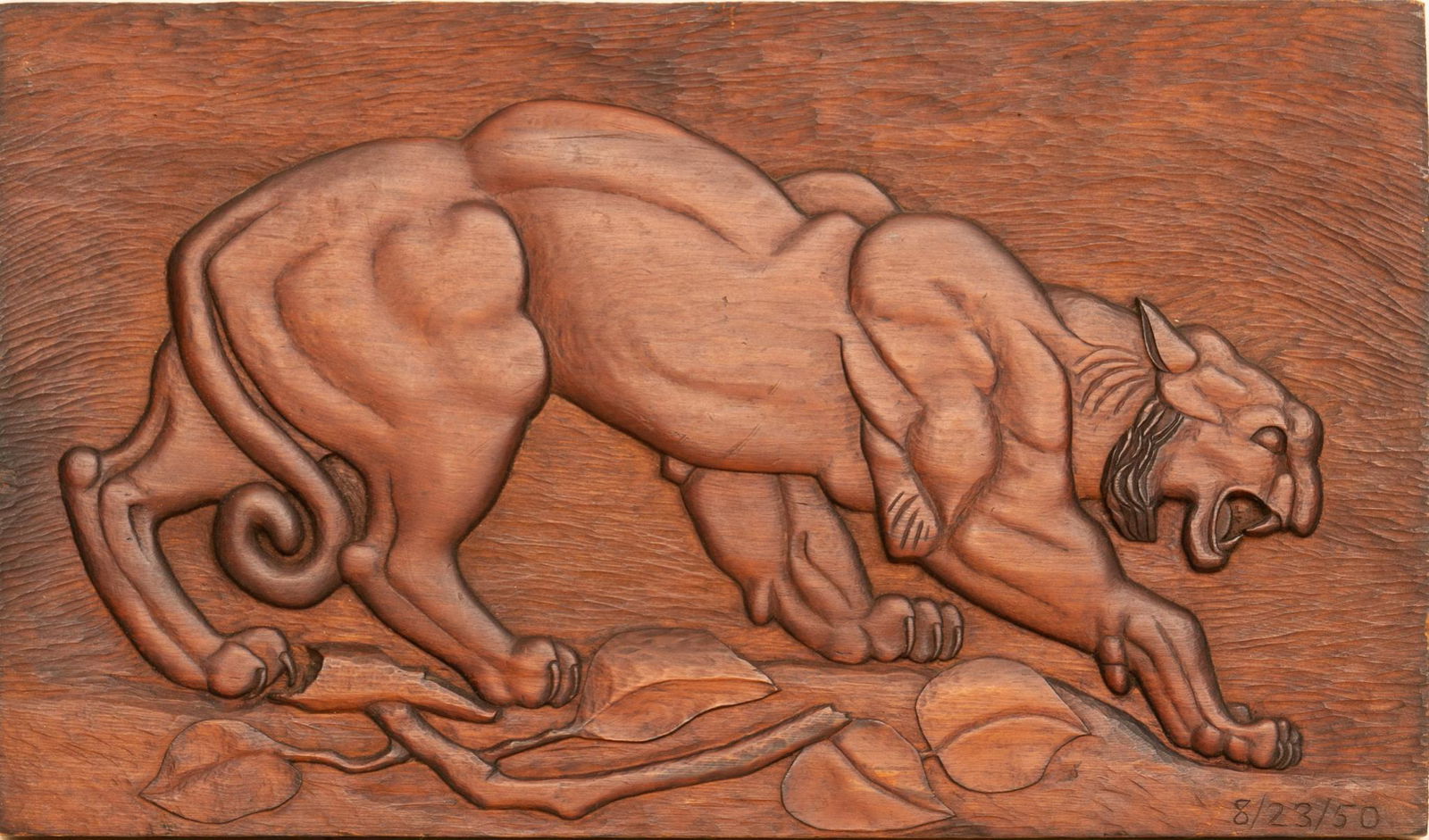 Carved Mid-Century Wall Panel, Panther (1 of 3)