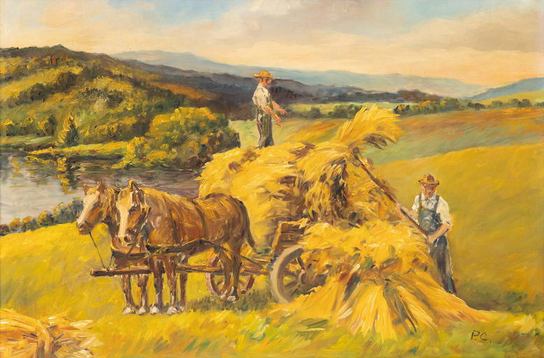 farmers-shoveling-hay-oil-on-canvas