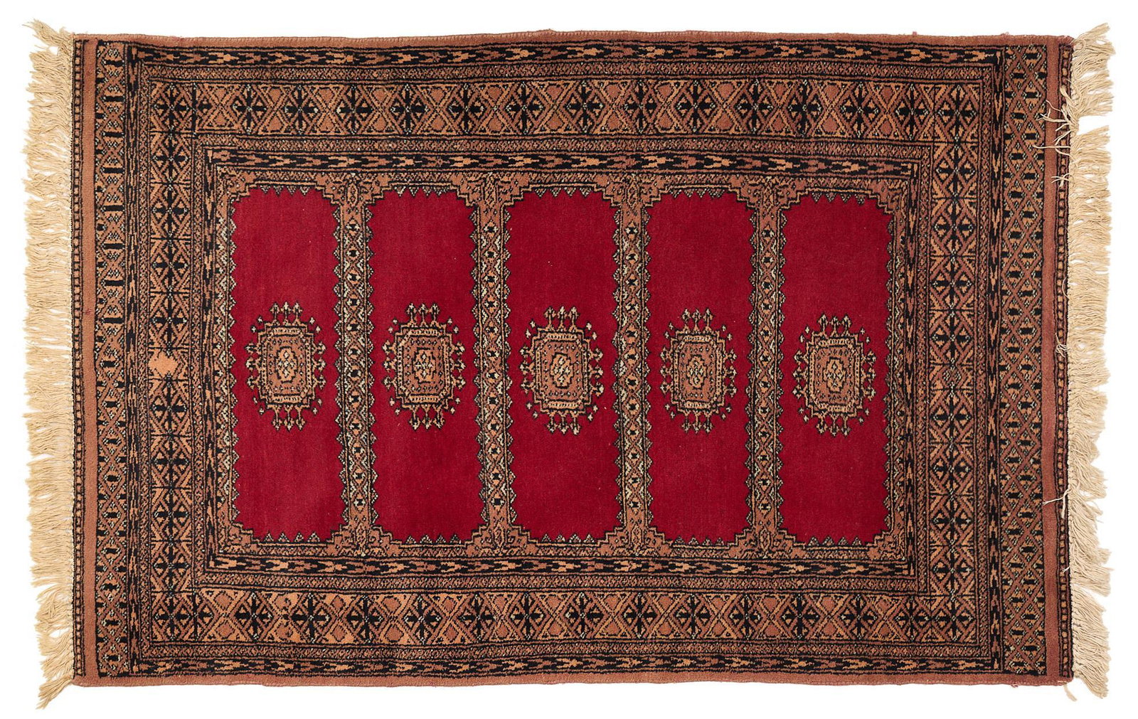 Handwoven Pakistan Buracha Style Rug, 4'10" x 3'1": Handwoven Pakistan Buracha style prayer rug. 4'10" x 3'1" We happily provide seamless shipping services on everything we sell. Please email us at shipping@vogtauction.com or call 210-971-5750 for more