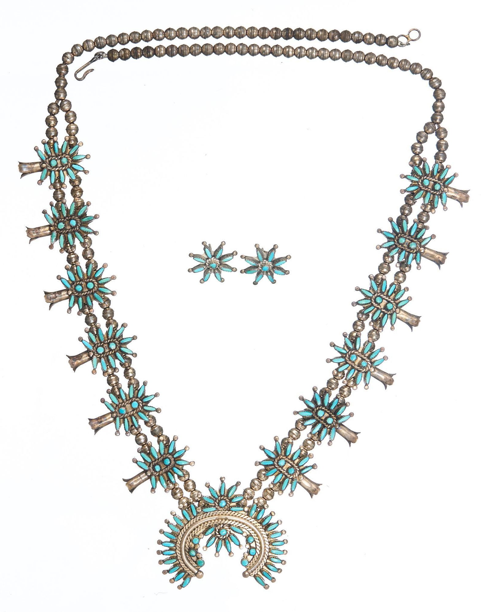 Native American Zuni Needle Turquoise Squash Blossom (1 of 3)