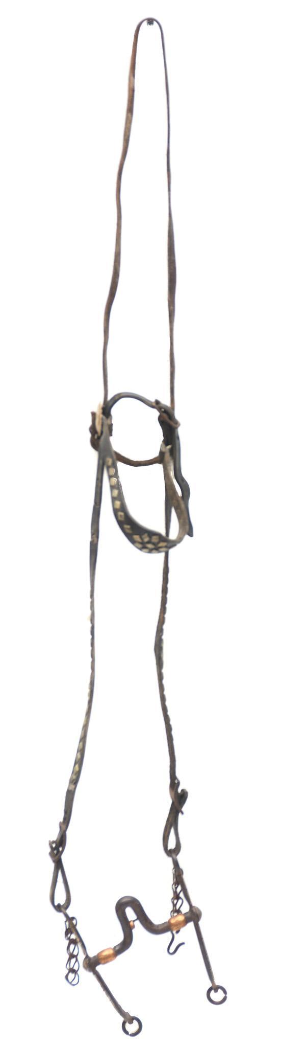 Mexican Silver Inlaid Bit on a Period Headstall (1 of 9)