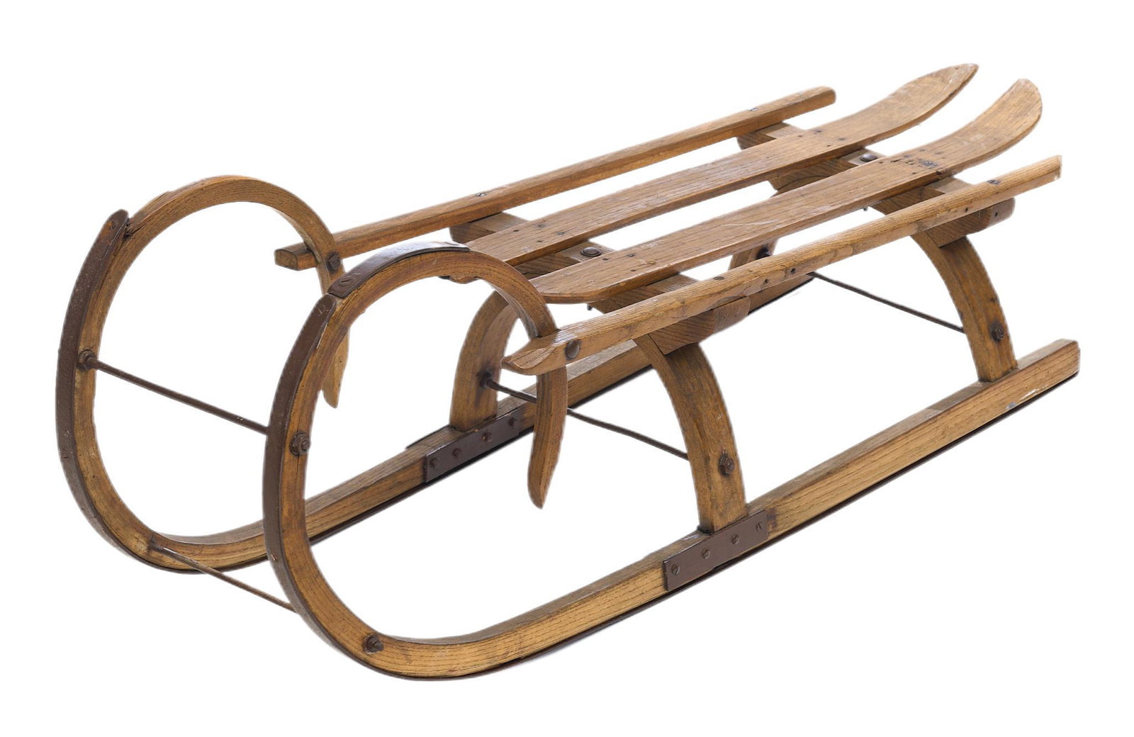 Rustic Wooden Sled: Rustic wooden and metal sled 16.5"h x 45.5"w x 13.5"d We happily provide seamless shipping services on everything we sell. Please email us at shipping@vogtauction.com or call 210-971-5750 for more inf