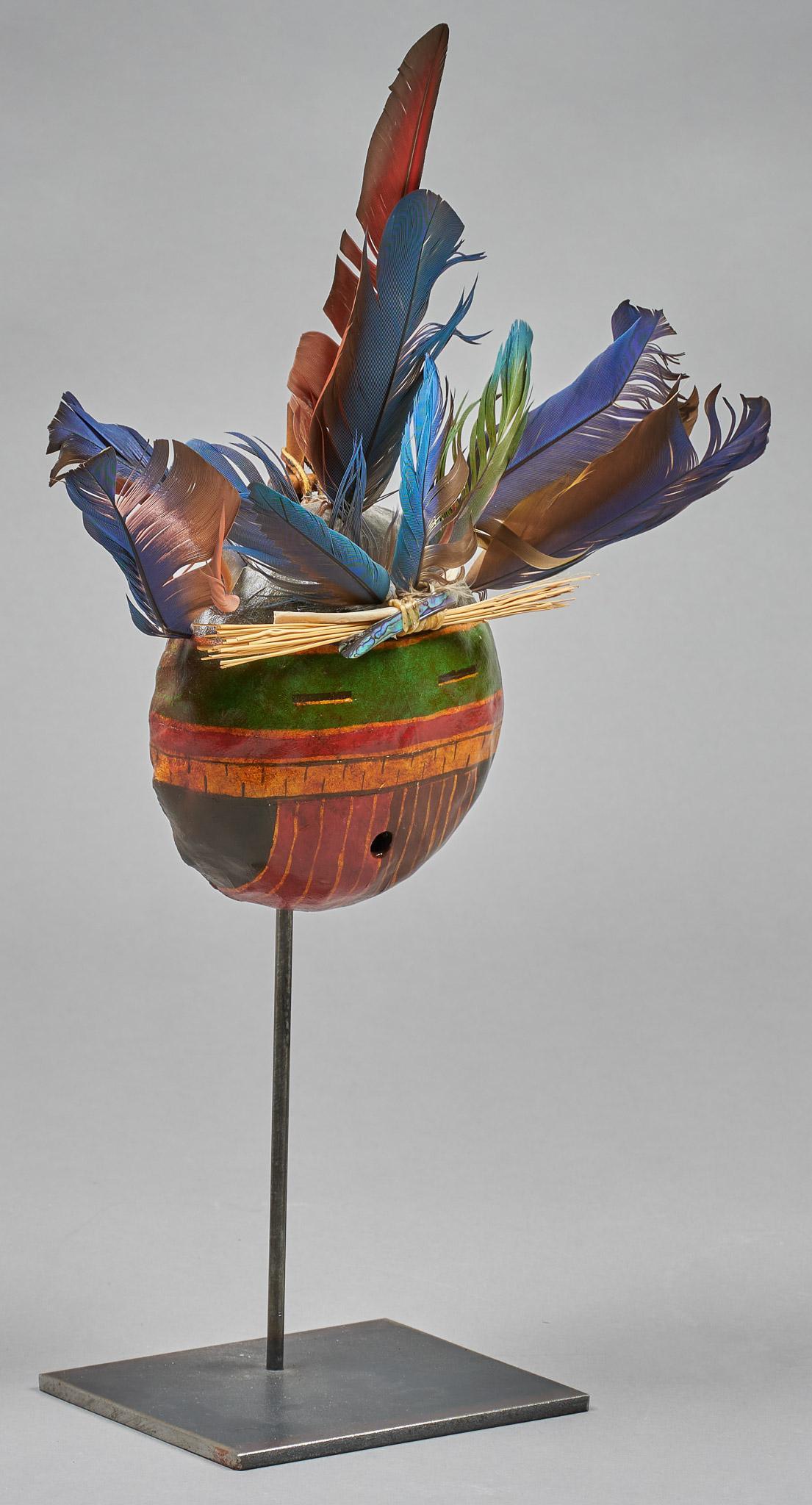 Gregory Lomayesva (b. 1971, NM), Headdress: Gregory Lomayesva (b. 1971, New Mexico), headdress, mixed media, signed 20"h x 6"d We happily provide seamless shipping services on everything we sell. Please email us at shipping@vogtauct