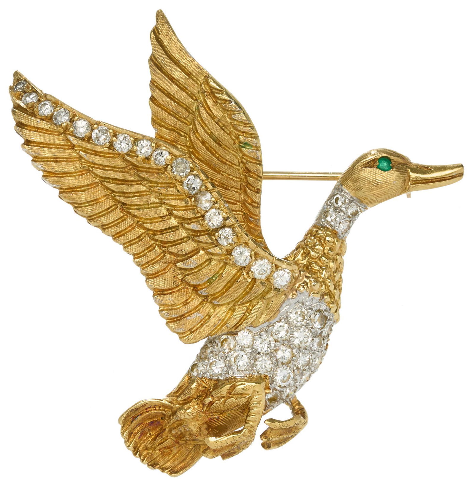 Vintage Diamond Emerald 18k Gold Duck Brooch (1 of 3)