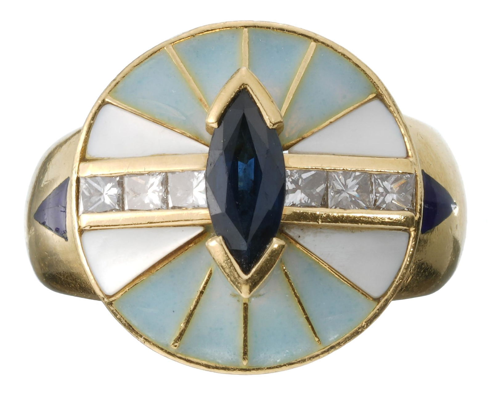 Sapphire Diamond Enamel 18k Gold Ring (1 of 3)