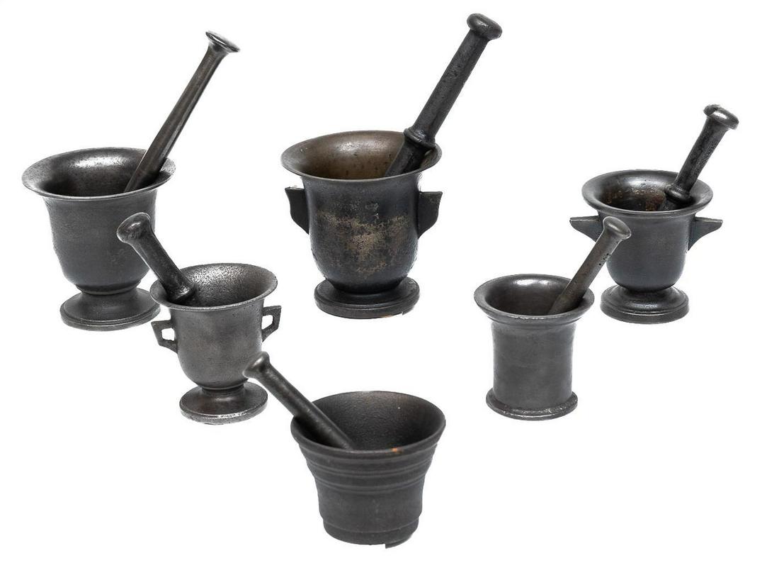 Set of (6) Cast Iron Mortar and Pestles (1 of 4)