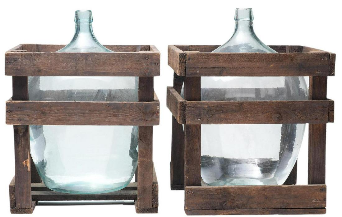 Pair of Vintage Hand Blown Glass Carboys in Baskets (1 of 2)