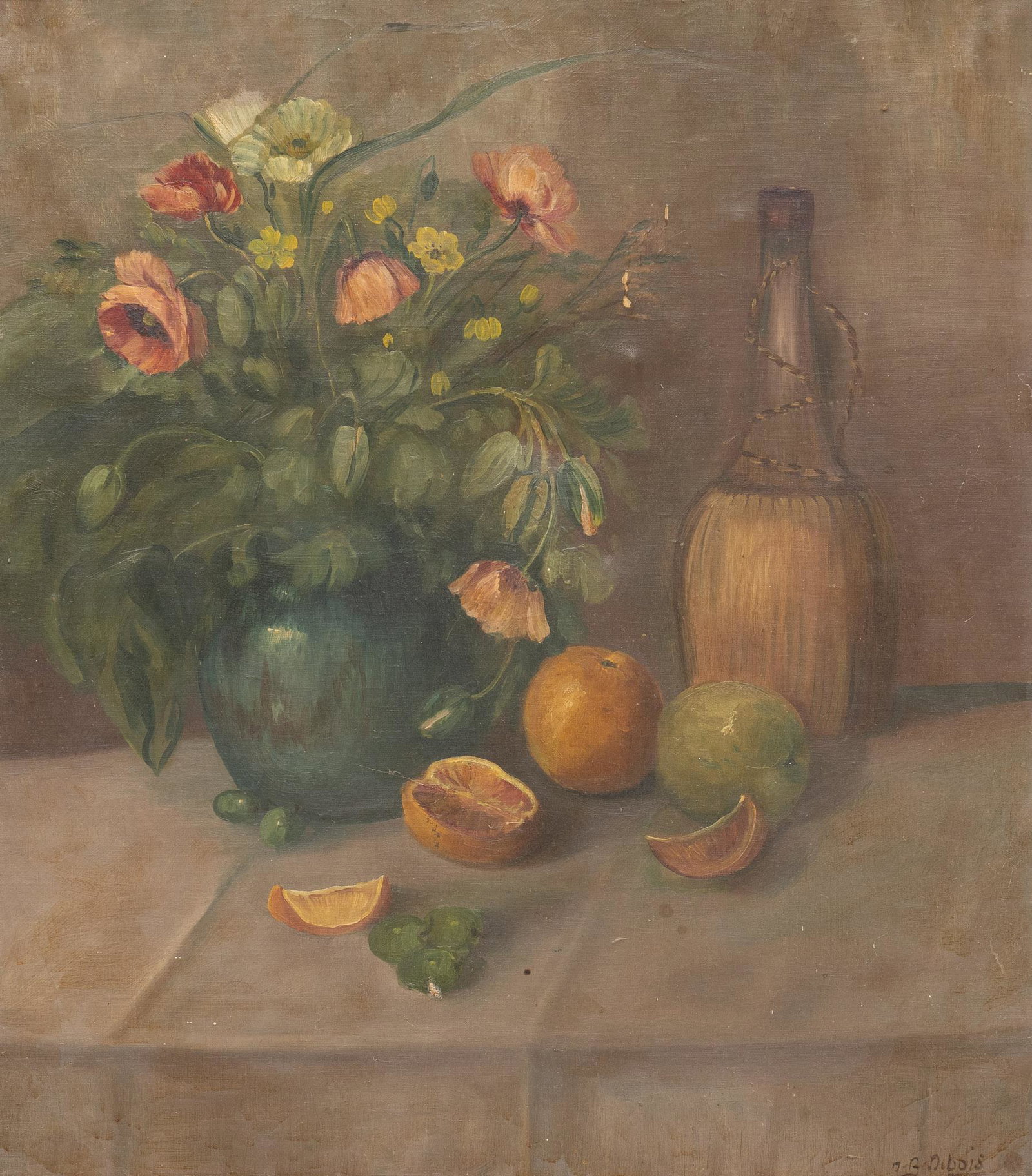 J.D. Dibois, Floral Still Life: J.D.Dibois, floral still life, oil on canvas, framed frame: 31" x 28" We happily provide seamless shipping services on everything we sell. Please email us at shipping@vogtauction.com or ca