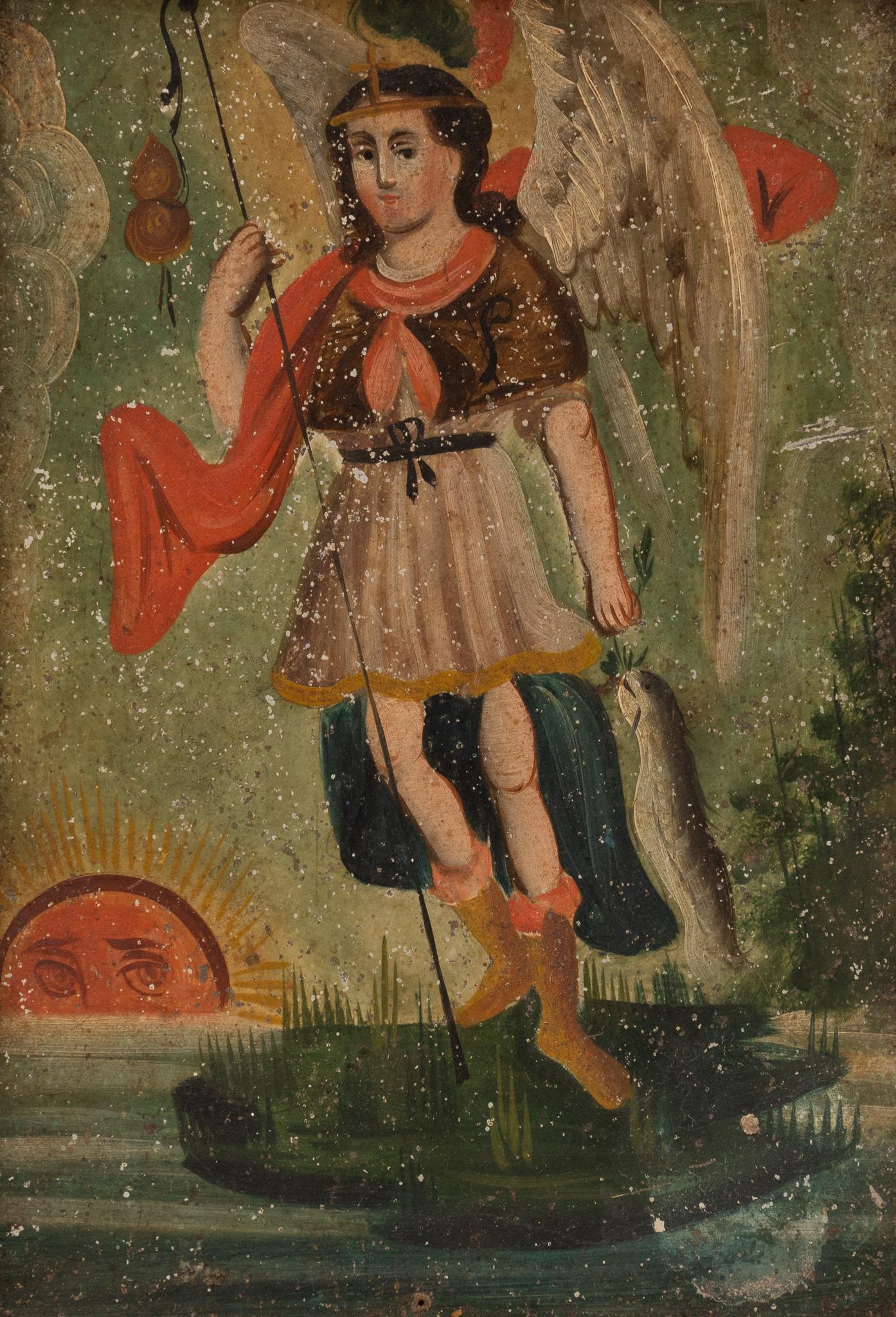 19th C. Mexican Retablo, San Rafael Arcangel (1 of 3)