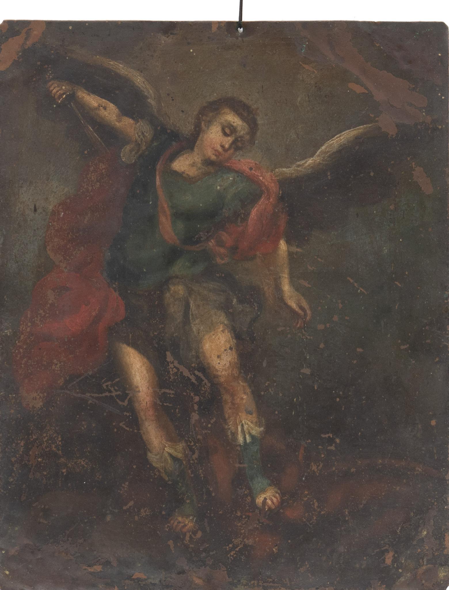 19th C. Mexican Folk Art Retablo, San Miguel Arcangel (1 of 2)