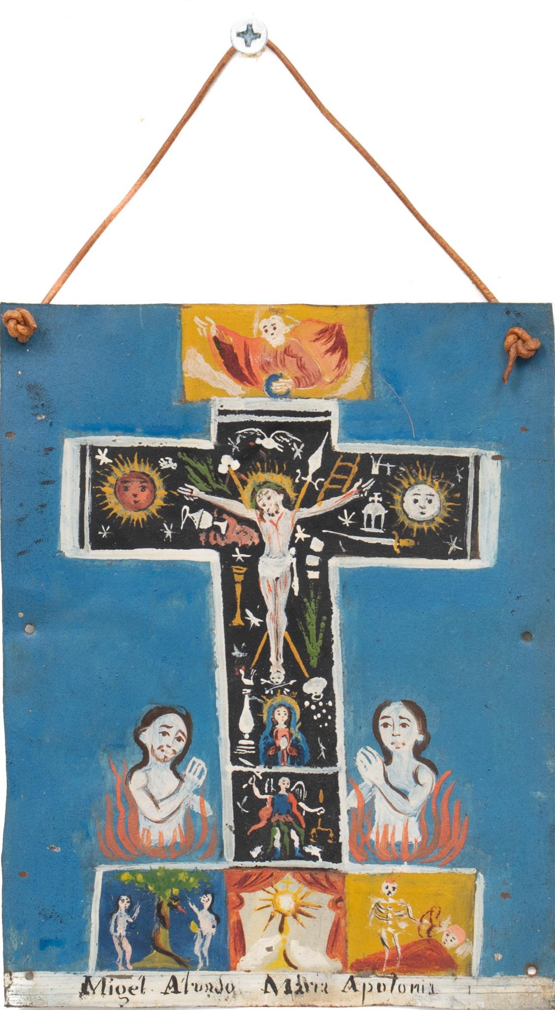 20th C. Mexican Folk Art Retablo, La Cruz de Animas (1 of 3)