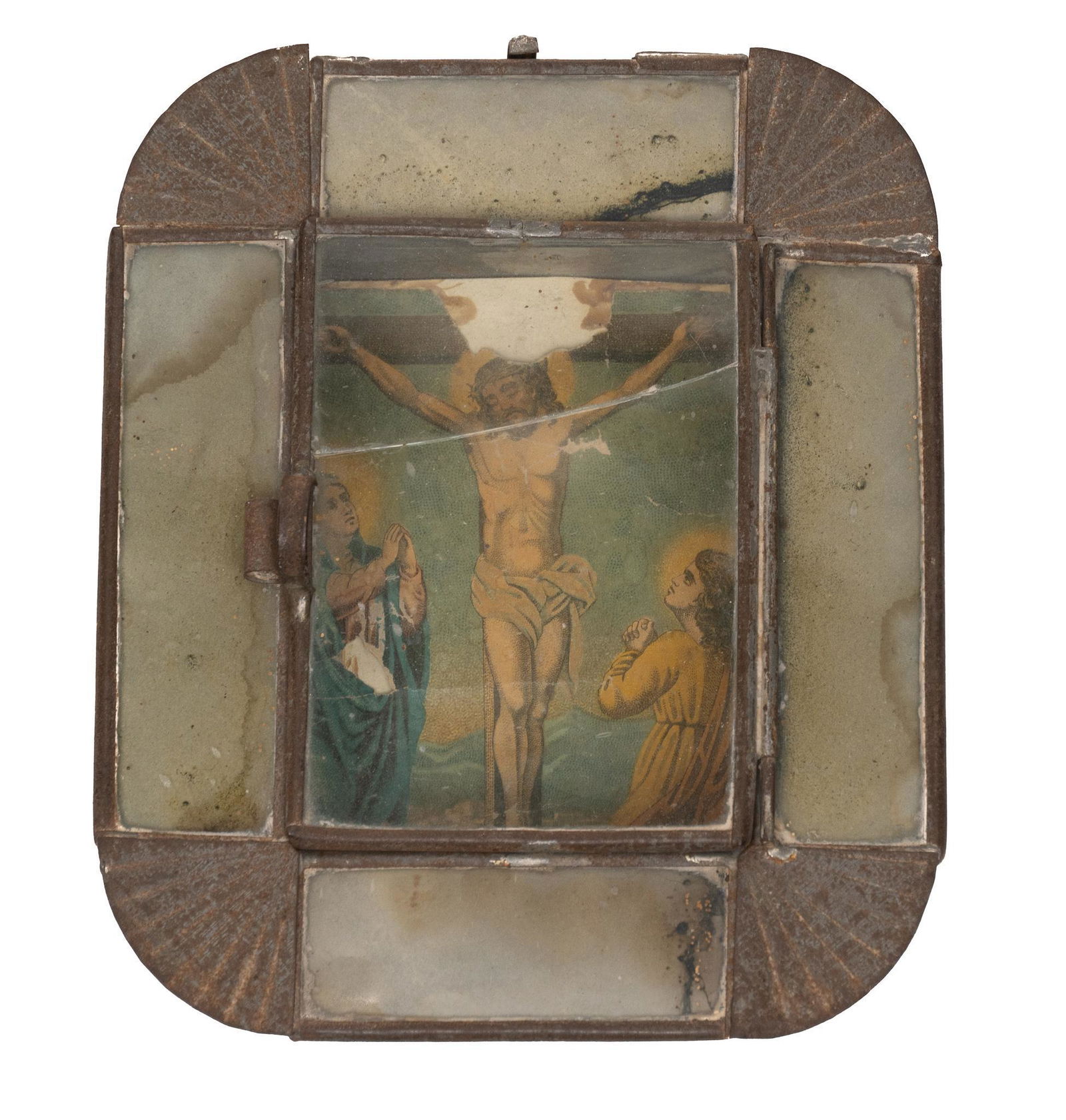 Late 19th C. Mexican Folk Art Retablo, The Crucifixion (1 of 3)
