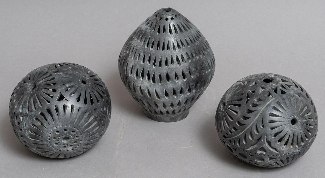 Set of (3) Oaxacan Barro Negro Luminaries: Set of 3 matching Oaxacan barro negro luminaries, having pierced details Condition: some loss 8"h x 6"d Provenance: The Collection of Chris Hill (San Antonio, TX) Please note: All the Mexican folk