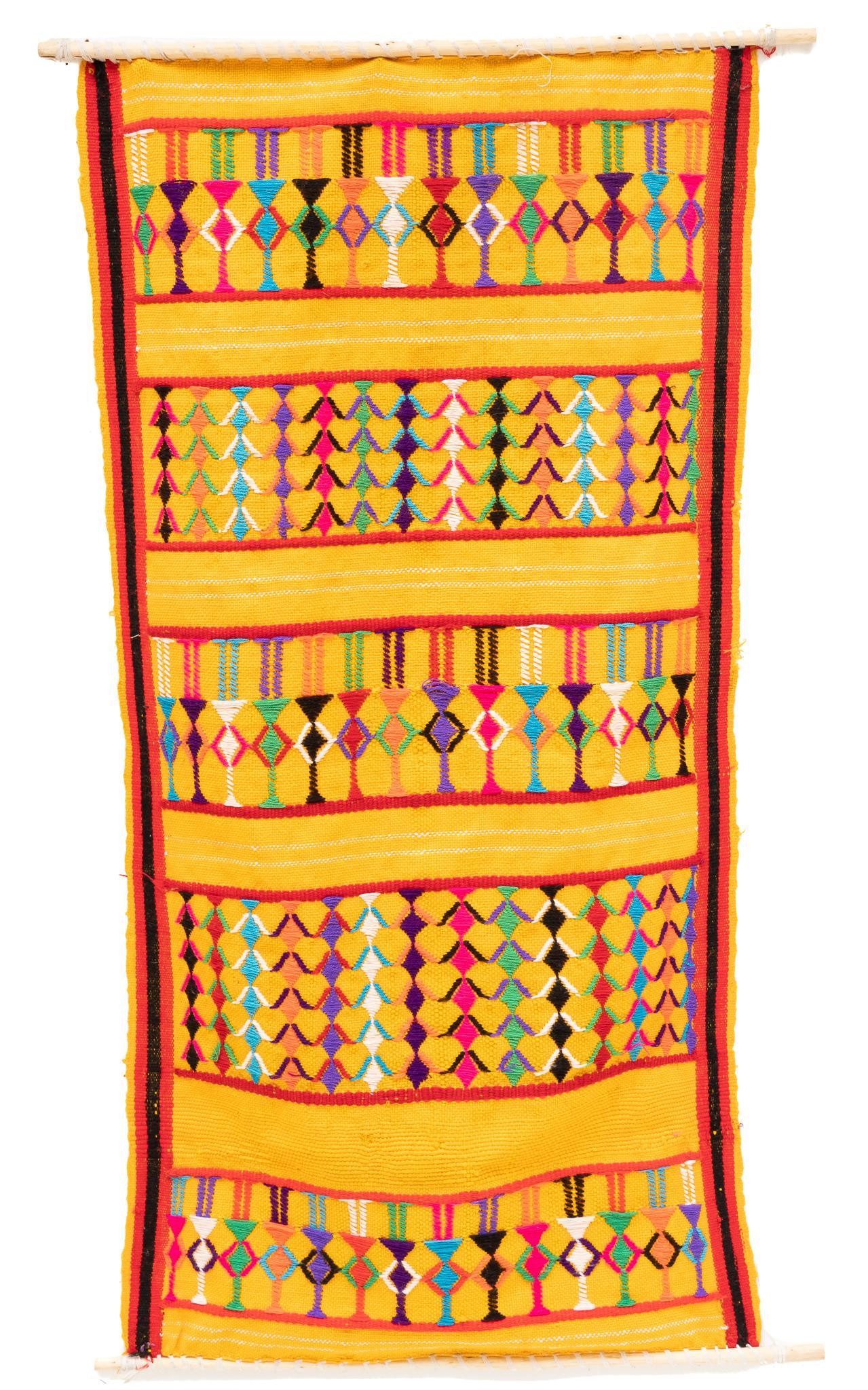 Colorful Handwoven Tapestry: Colorful tapestry, handmade with embroidery 47"h x 25"w Provenance: A San Antonio, Texas collection We happily provide seamless shipping services on everything we sell. Please email us at shipping@vog
