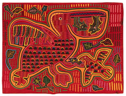 Rebeca Harrys, Kuna Tribe Mola, 2003: Rebeca Harrys, Kuna (Native Mexican) Tribe mola textile from San Blas, Panama, dated 2003, marked 100% cotton embroidery image: 14.5 x 19.5" Provenance: The Estate of noted artist, Otis Dozier (Dall