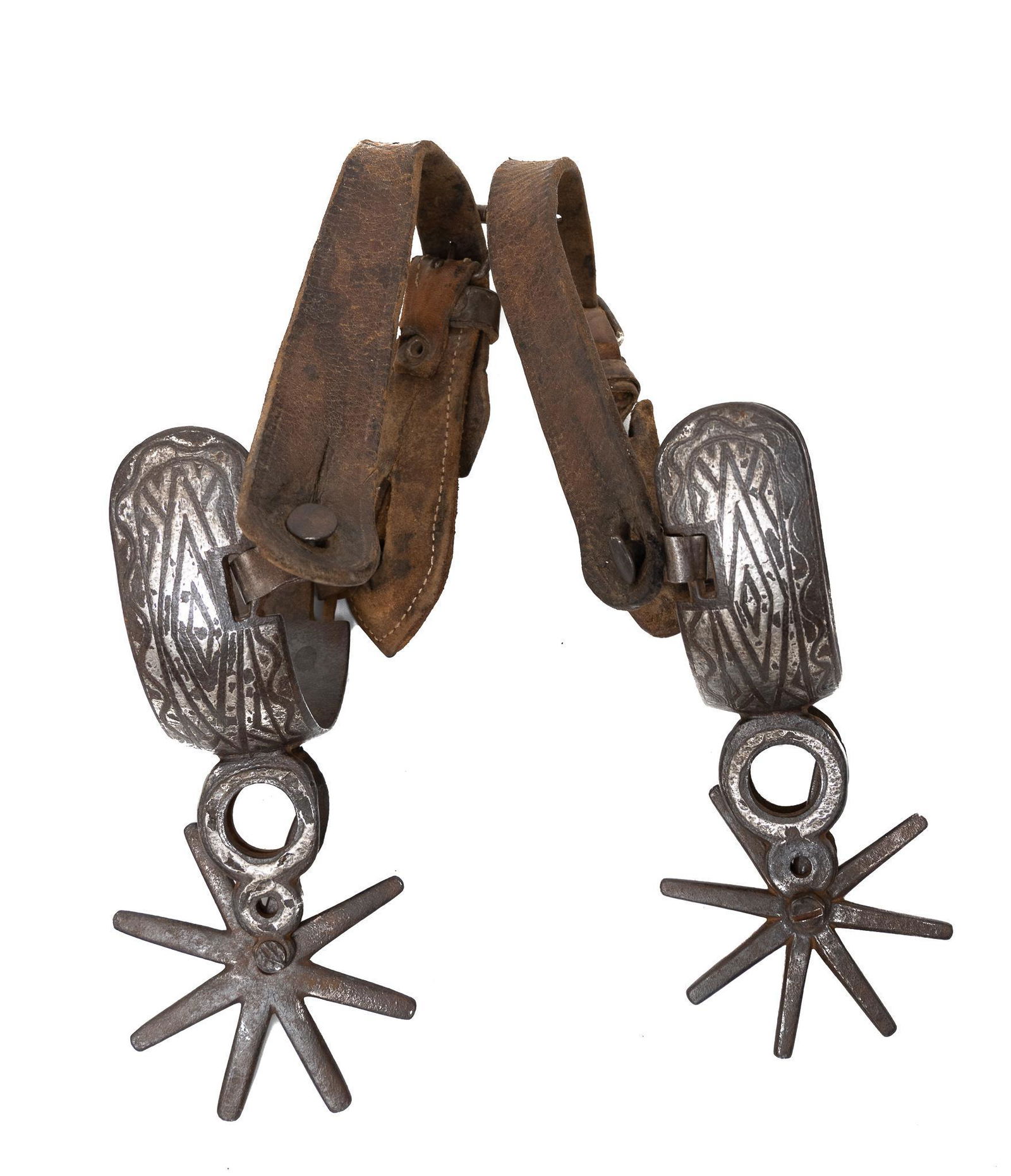 Mexican Silver Inlaid Antique Chihuahua Spurs (1 of 6)