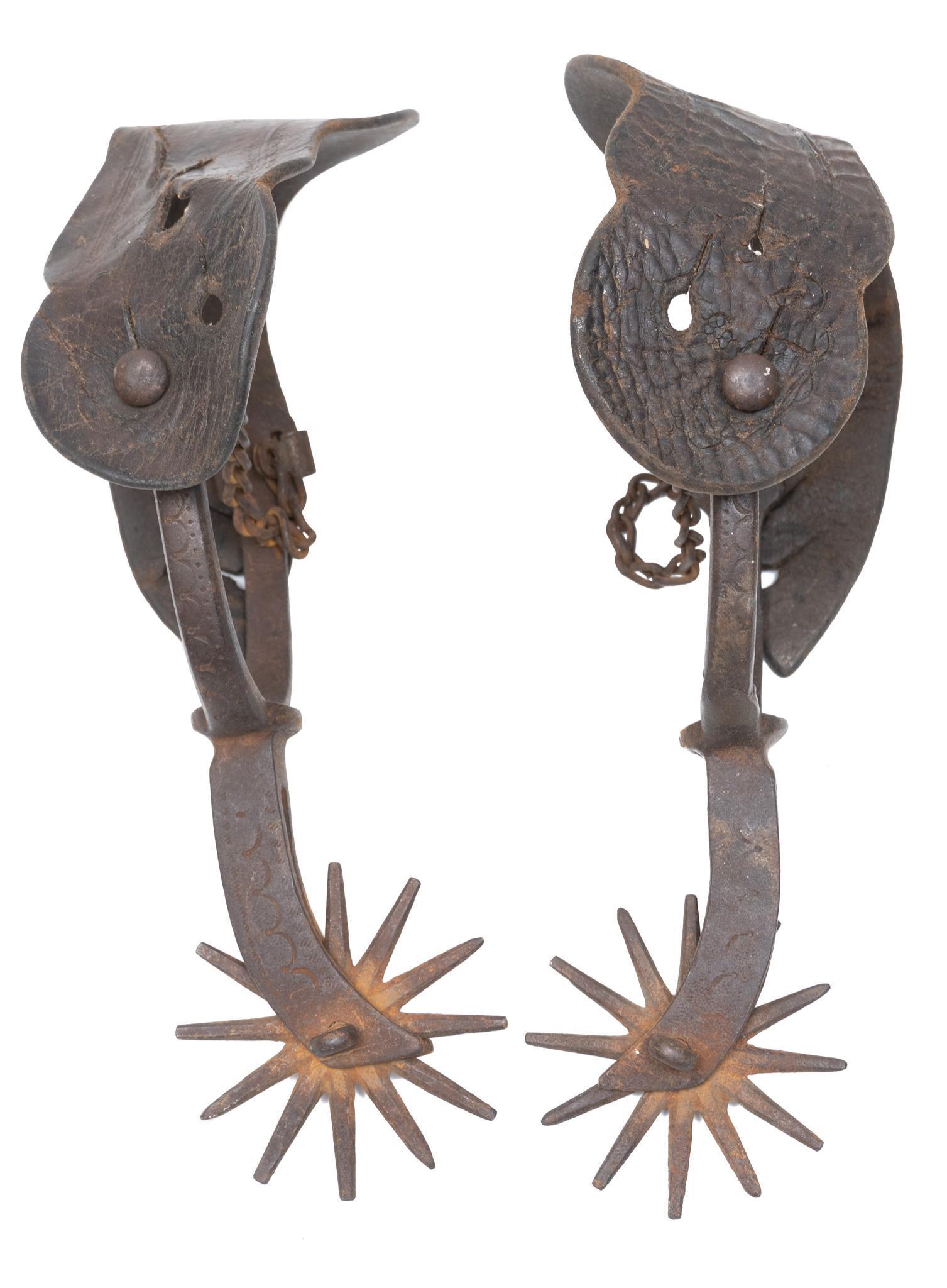 Attrib. to August Buermann, Early Design "Gut Hook" Spurs: Attrib. to August Buermann, early Spanish Colonial design 'Gut Hook' spurs, iron Provenance: An Alamo Heights, Texas collection We happily provide seamless shipping services on everything we sell. P