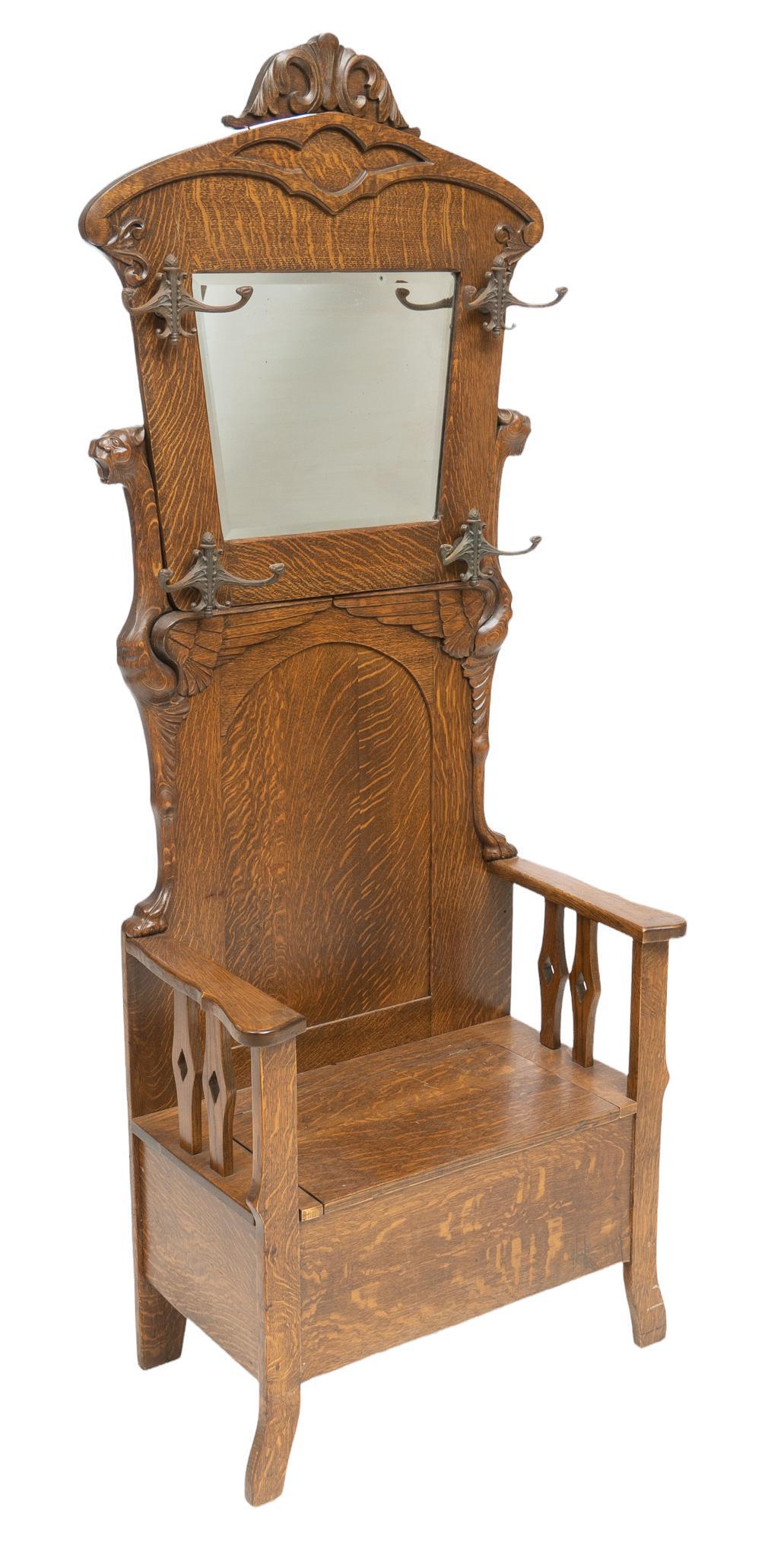 American Oak RJ Horner Style Hall Tree (1 of 5)