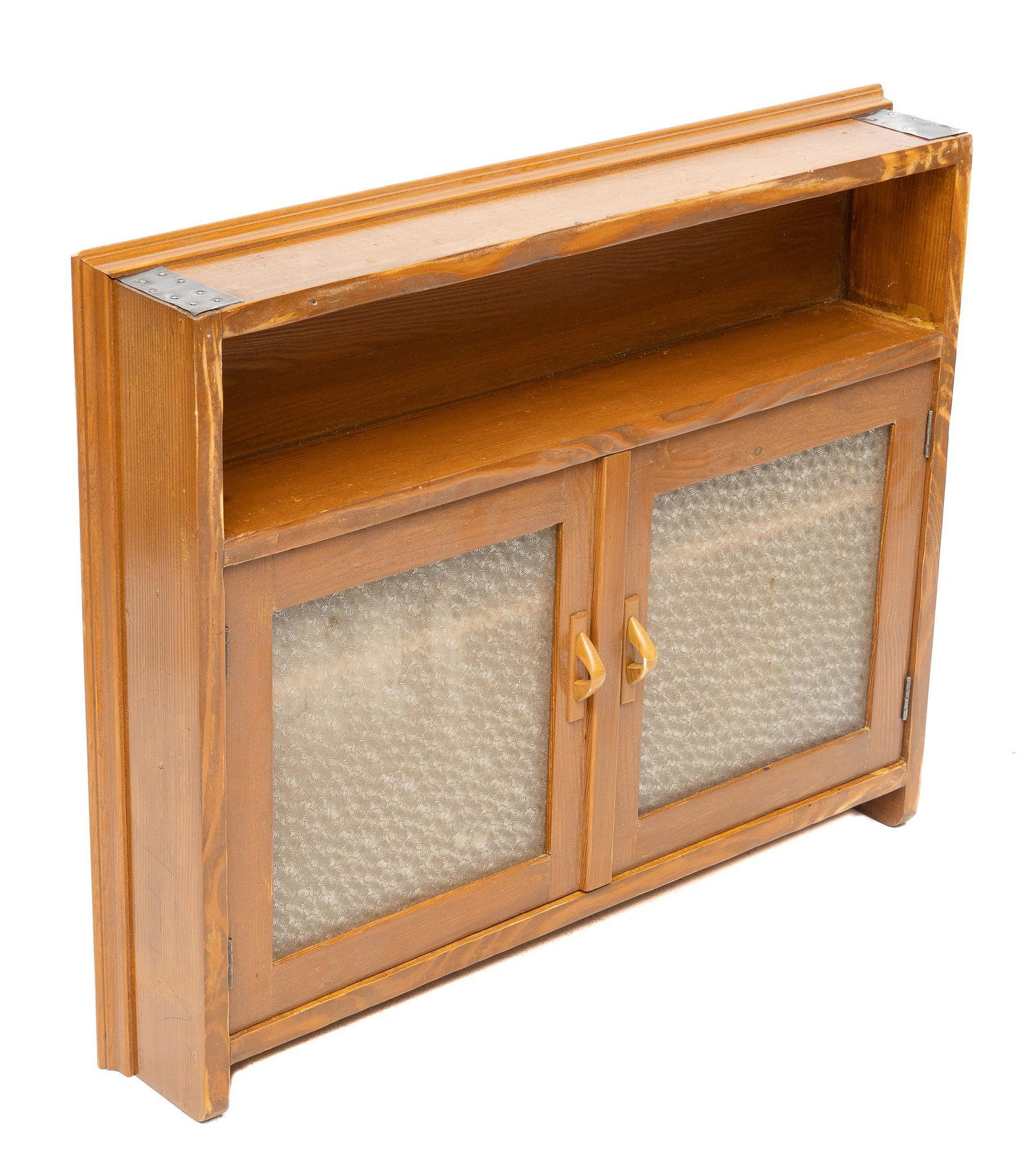 Hanging Cabinet: Hanging cabinet, having glass cabinet doors leading to interior shelving, below a shelf 27.5"h x 54"w x 5.5"d We happily provide seamless shipping services on everything we sell. Please email us at sh