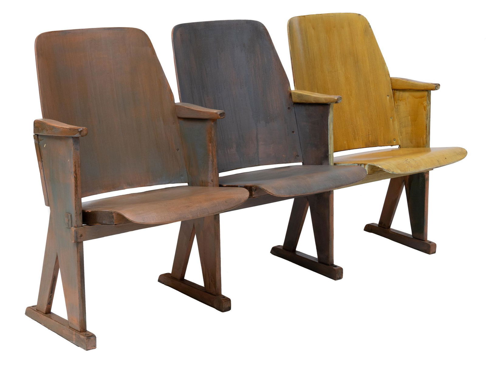 Vintage Three Seat Theater Bench (1 of 4)