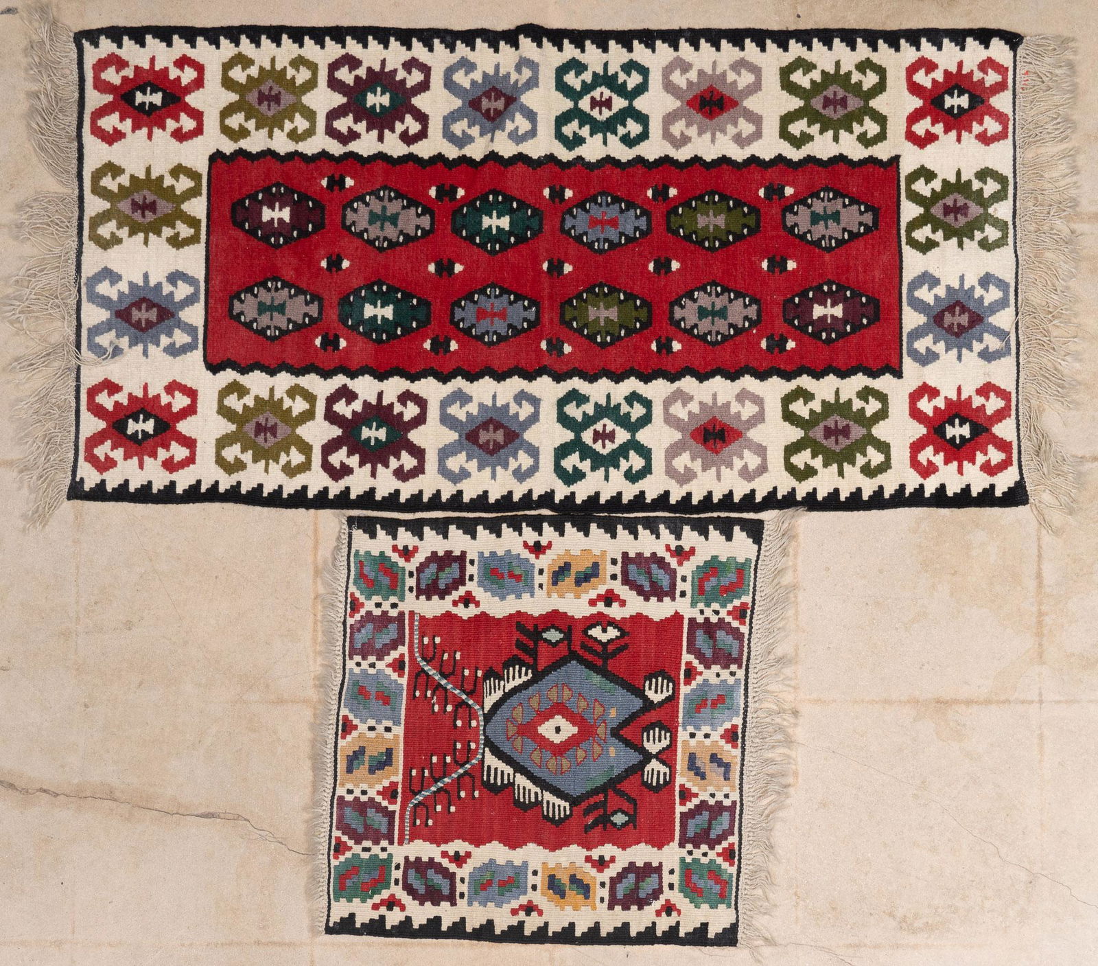 Pair of Hand-Made Turkish Kilim Style Rugs, 4' x 2' (1 of 3)