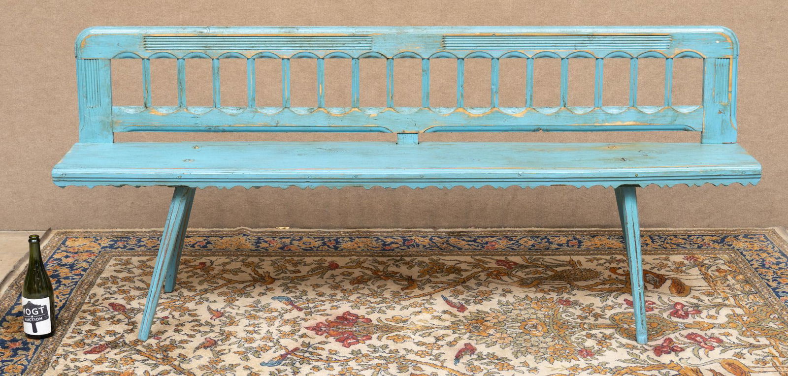 Painted Folk Art Carved Marriage Bench (1 of 2)