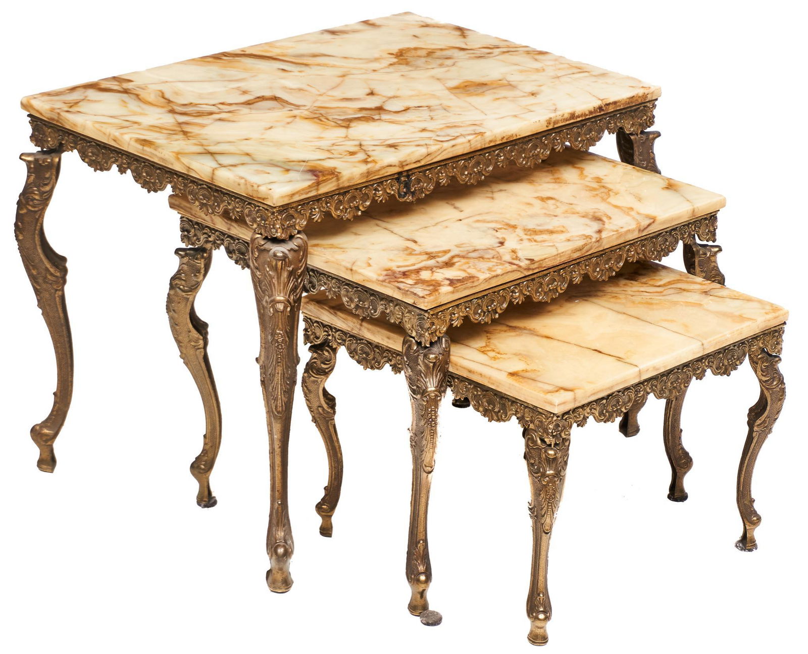 Nest of 3 French Empire Style Onyx Top Brass Tables (1 of 3)
