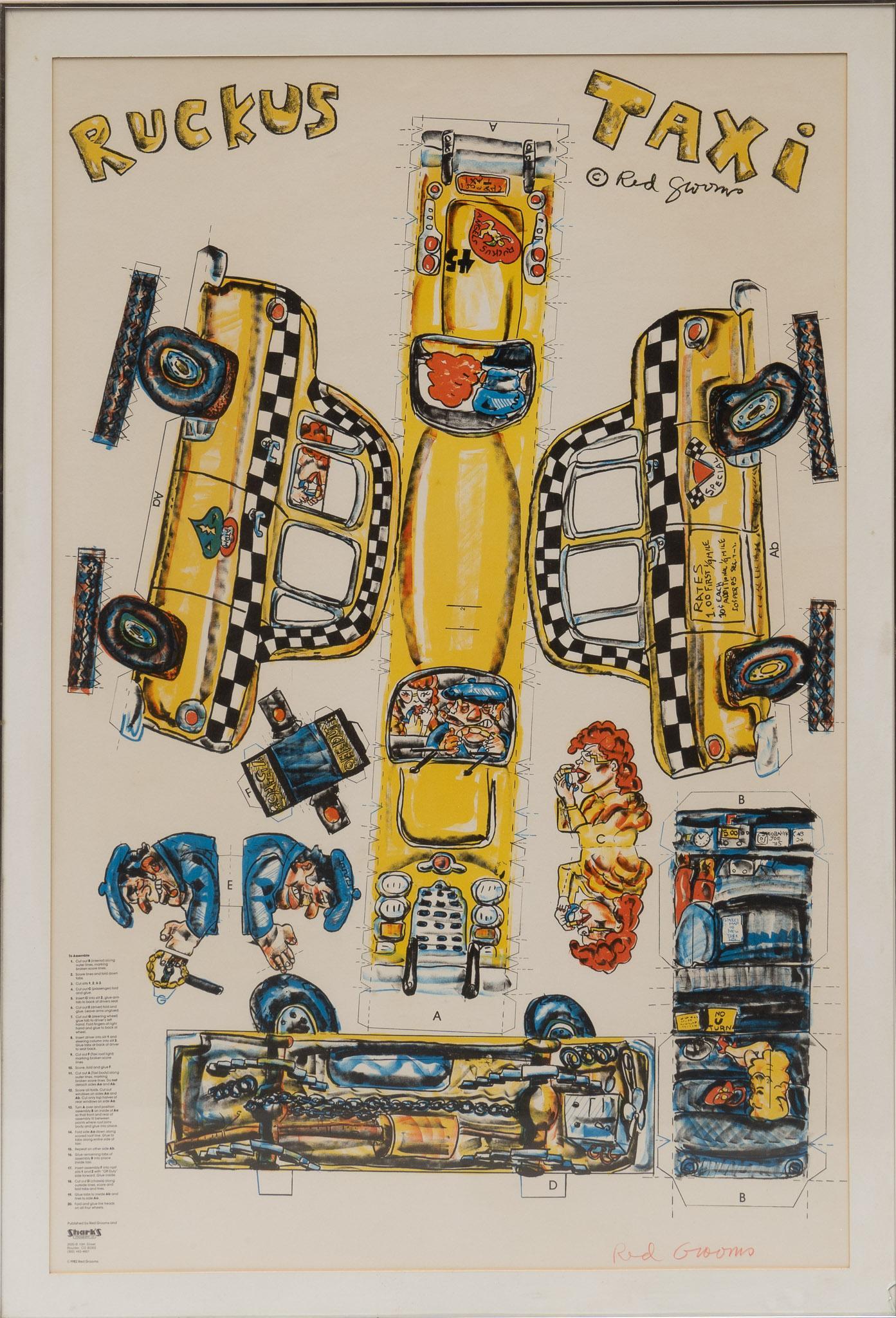 "Ruckus Taxi" Paper Model, Signed by Red Grooms (b.1937, TN) (1 of 6)