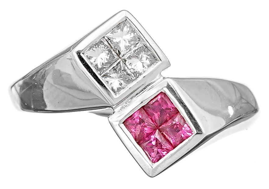 Modernist Ruby Diamond 14K White Gold Ring (1 of 3)