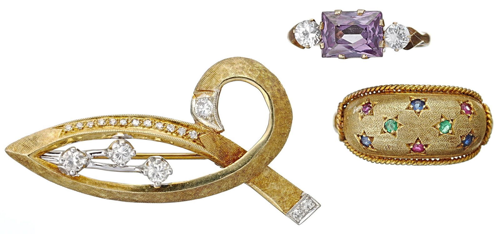 Vintage 14k Gold Rings and Diamond Pin (1 of 3)