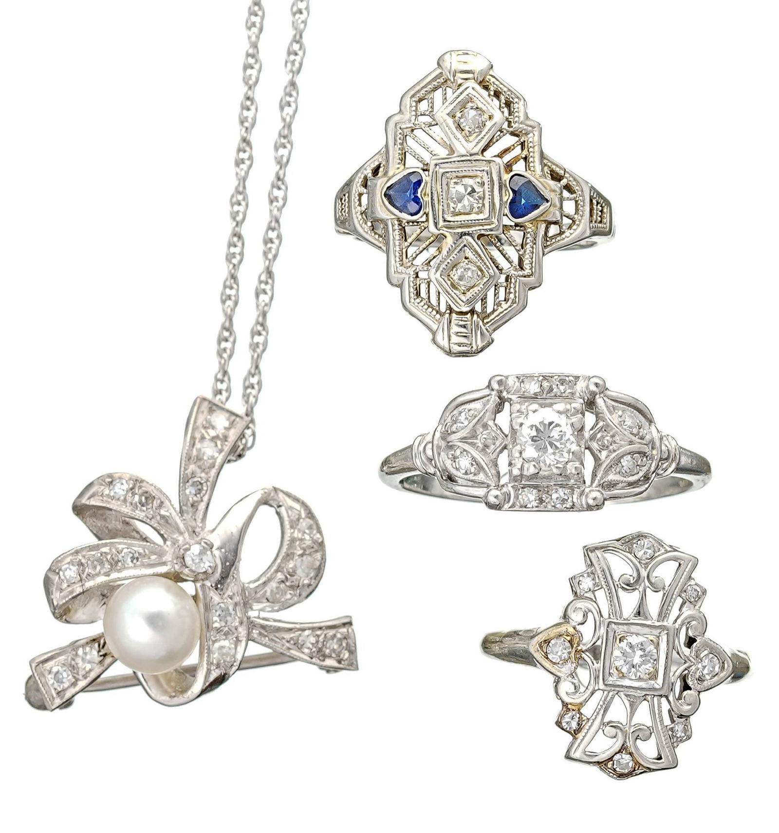 Art Deco Diamond 14k Gold Rings and Pendant (1 of 3)