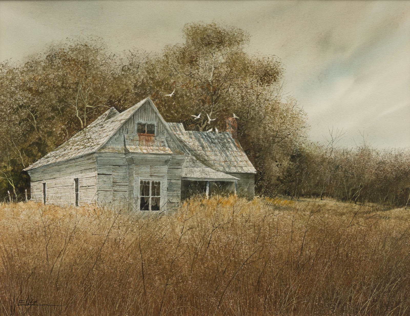 Ronnie Wells (b.1944), "The Pigeon House": Ronnie Wells (b.1944), "The Pigeon House". watercolor. sight: 10 x 14", frame: 22 x 26". Provenance: A San Antonio, Texas collection Ronnie Wells graduated from Louisiana Tech University in 1968 with 