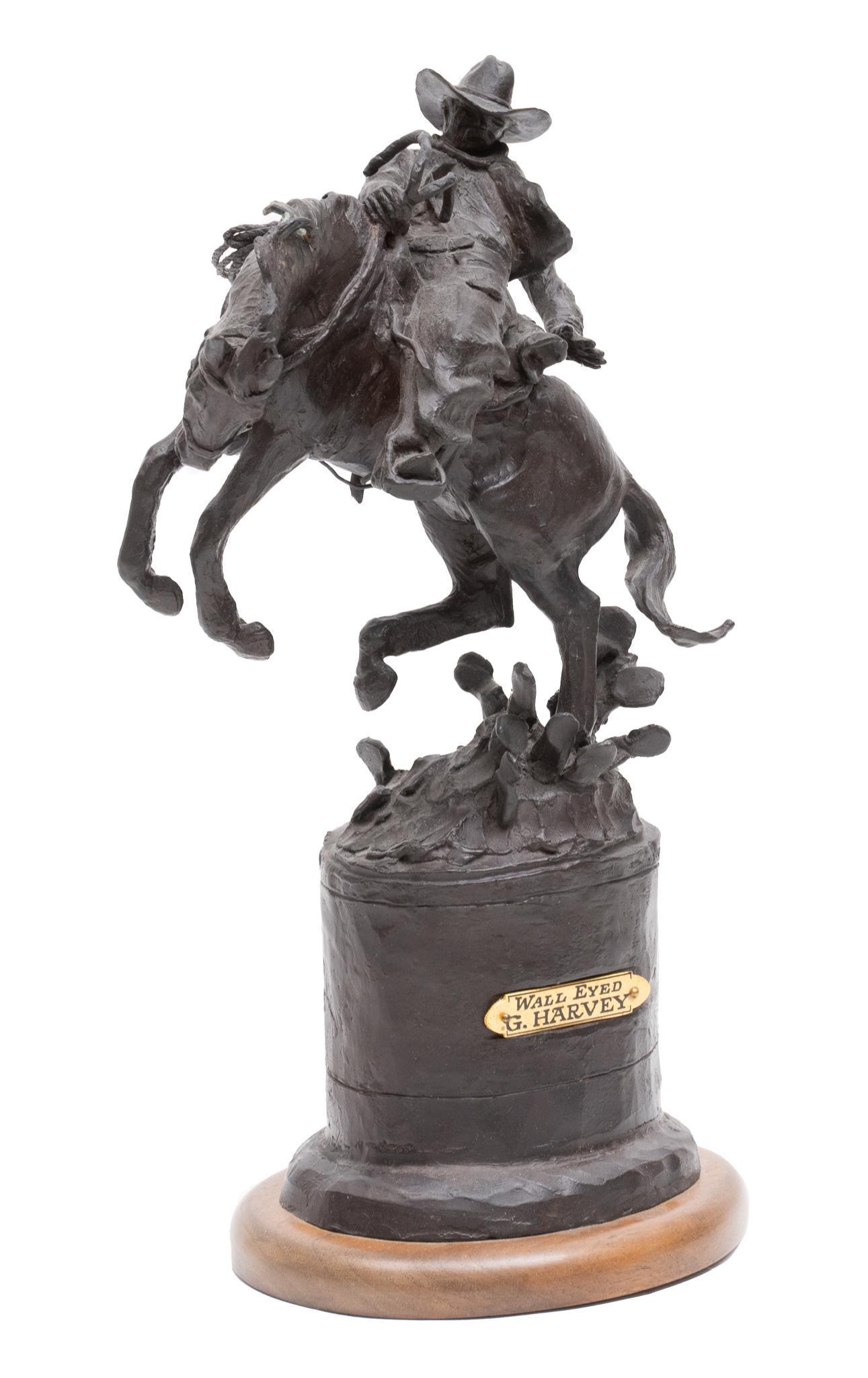 G. (Gerald Harvey Jones) Harvey (1933-2017), "Wall Eyed", 1991: G. (Gerald Harvey Jones) Harvey (1933-2017), "Wall Eyed", ed. 17/150, 1991. bronze on wooden base. size: 12 x 6 x 4". Provenance: An Atlanta, Georgia collection Born in 1933 in San Antonio, Texas, Ger