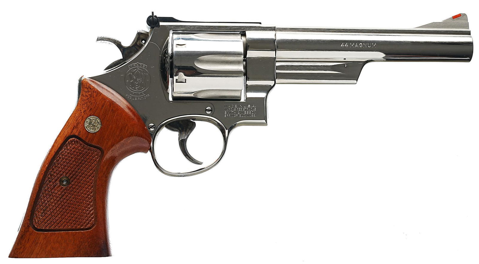 Smith & Wesson Model 29-3 .44MAG Revolver: Serial: N919712 Manufacturer: Smith & Wesson (c. 1983) Model: 29-3 Caliber: .44MAG Barrel length: 6" Condition: Very Good; wood grips have light handling marks; barrel & frame have light h