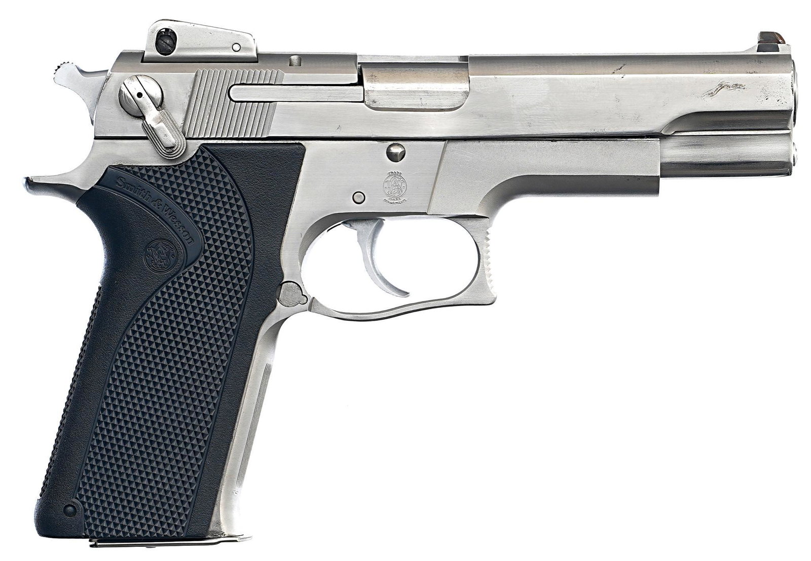 Smith & Wesson Model 4506 .45ACP Semi-Auto Pistol: Serial: TCF7452 Manufacturer: Smith & Wesson Model: 4506 Caliber: .45ACP Barrel length: 5" Condition: Good; hard rubber grips have light handling marks; slide & frame have handling marks &