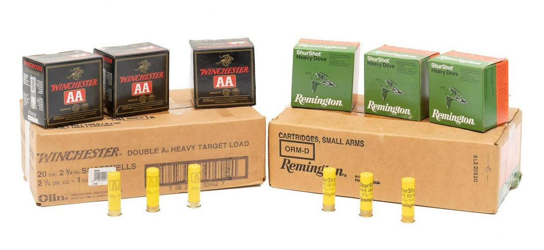439 Shotshells of Winchester & Remington 20-Gauge Ammunition: Includes: -189 shotshells of Winchester AA Heavy Target Load; 2.75", 1oz., 8 shot -250 shotshells of Remington ShurShot Heavy Dove; 2.75", 1oz., 8 shot Provenance: A Schertz, Texas Estate All 