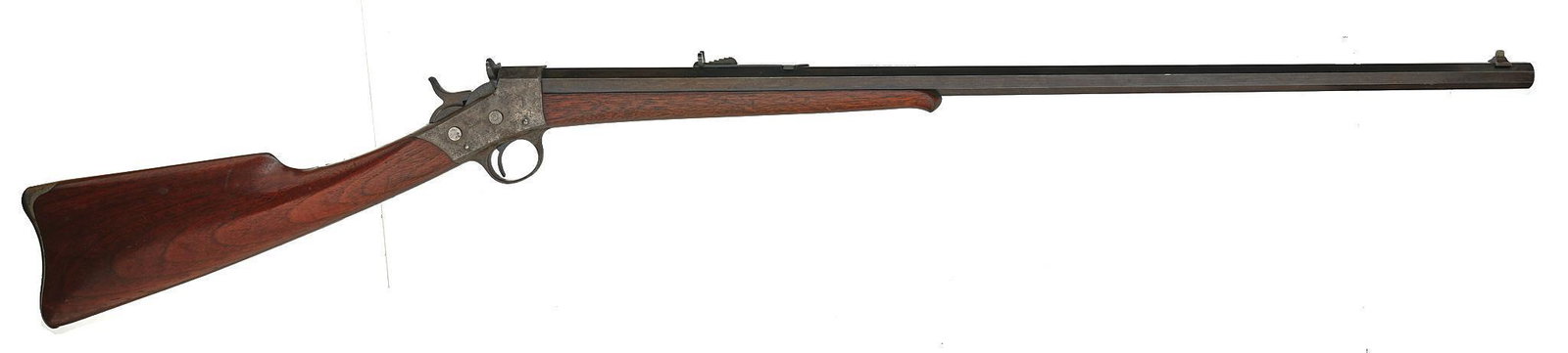 Remington No. 1 1/2 Rolling Block .32CF Rifle: Serial: 27693 Manufacturer: Remington Arms Co. Model: No.1 1/2 Rolling Block Caliber: .32CF Barrel length: 26" Condition: Very Good; wood stock has light handling marks; barrel has dark brown pati