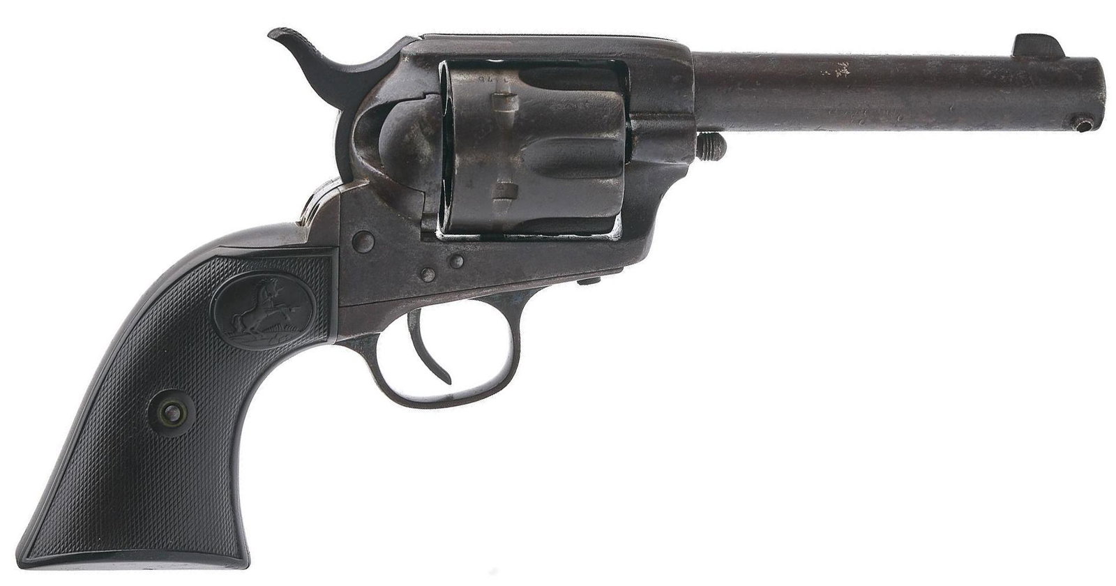 Colt Single Action Army .45LC Revolver: Serial: 51475 (barrel, frame & cylinder); 162363 (trigger guard & backstrap) Manufacturer: Colt (c. 1879/1895) Model: Singl Action Army Caliber: .45LC Barrel length: 4.625" Condition: Poor