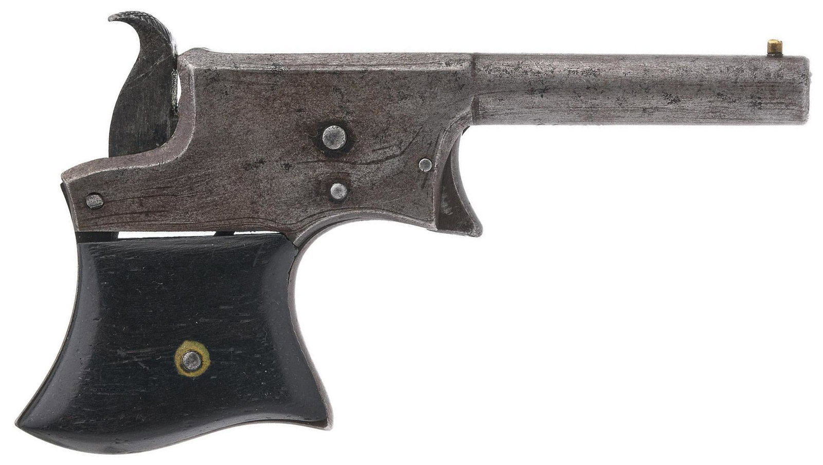 Remington Vest Pocket "Saw Handle" .22 Short Derringer Pistol: Serial: 11888 Manufacturer: Remigton (c.1865-1888) Model: Vest Pocket Caliber: .22 Short Barrel length: 3.25" Condition: Good; wood grips have dark brown patina w/ light handling marks; frame/barr