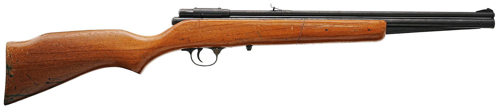 Crosman "140" .22 Pump Pellet Rifle: Manufacturer: Crosman Model: "140" Caliber: .22Cal. Pellet Barrel length: 19.75" Condition: Fair; wood stock has handling marks throughout w/ green paint on buttstock; barrel & receive