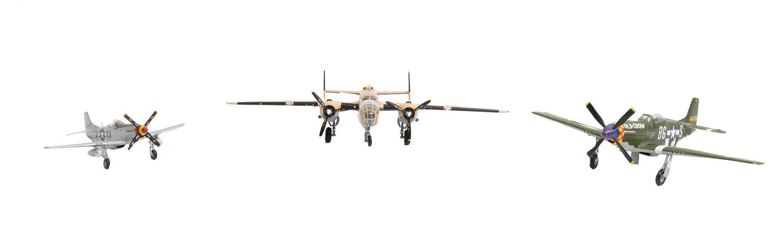 Collection of 3 WWII Die-Cast Model Planes: Includes: -Armour Collection P-51 Mustang USAAF "II WW Aces" 1:48 scale w/ box -Armour Collection B-25D 321BG "Seven Oh Seven" 1:48 scale w/ box -Corgi Aviation Archive P-51D-10-NA Mus