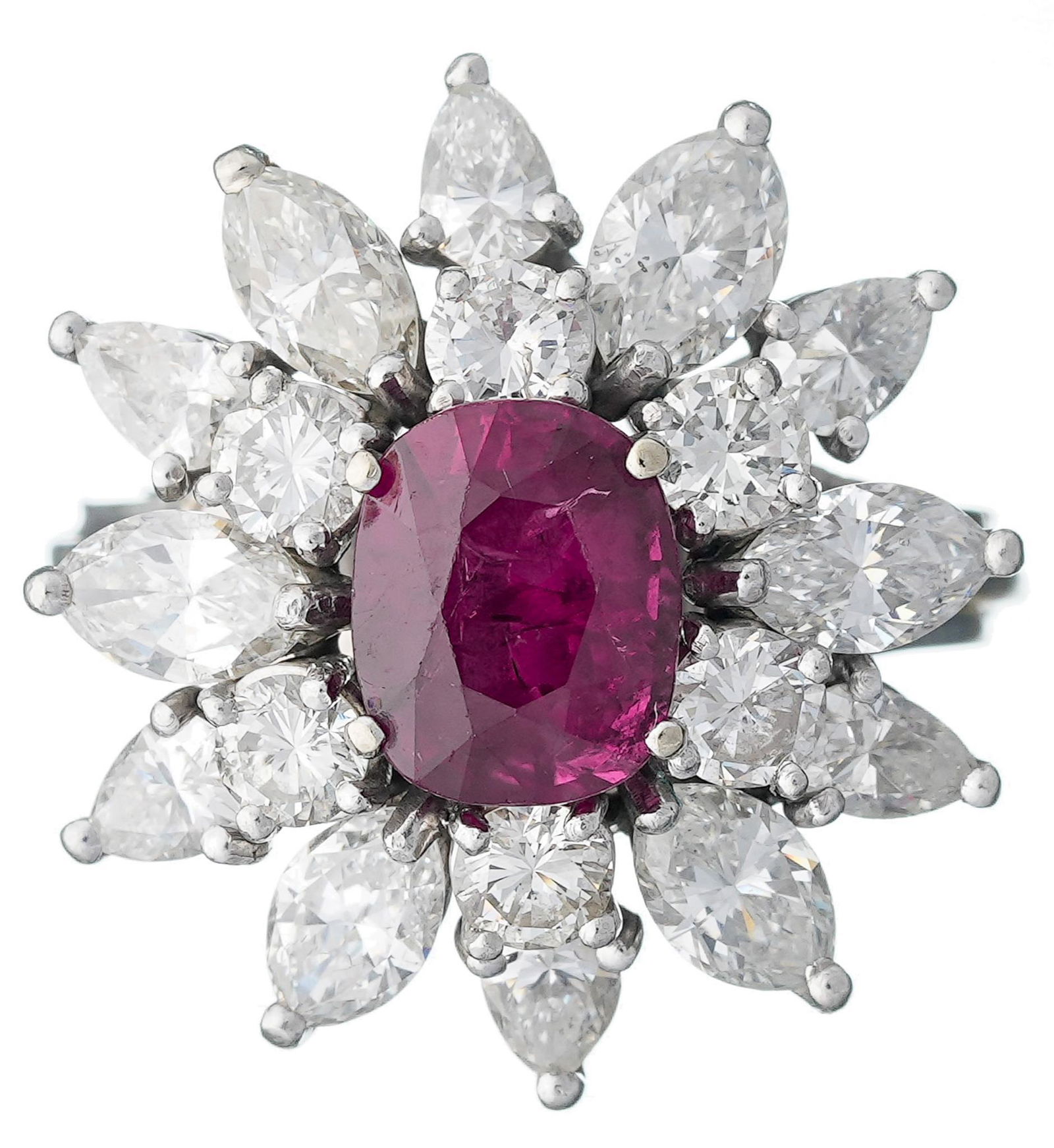 Ruby 3.5ctw Diamond 14k Gold Flower Ring (1 of 3)