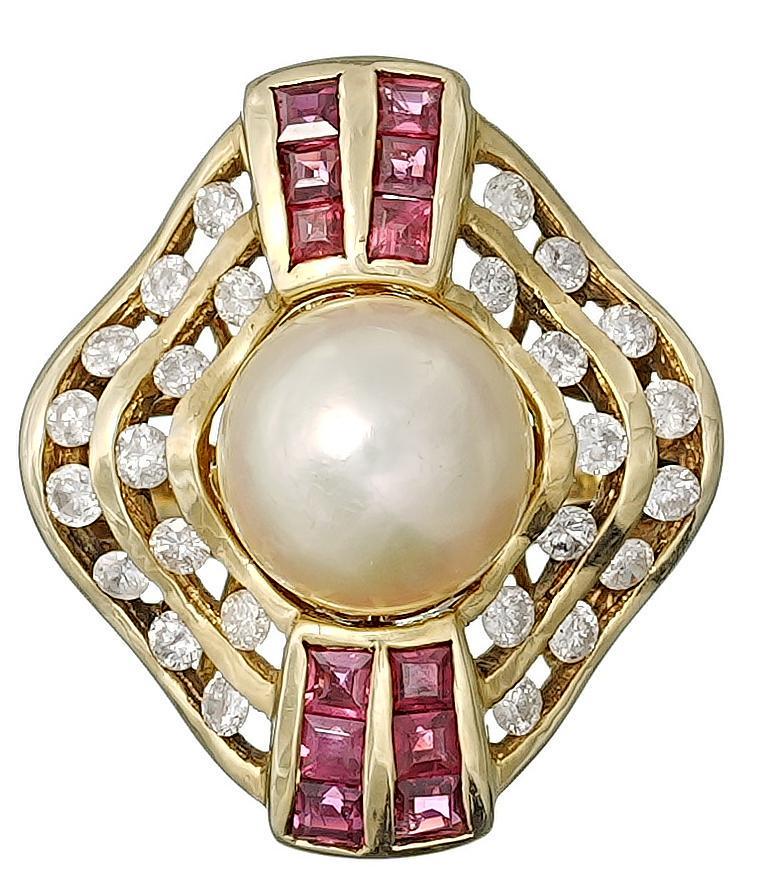 Diamond Ruby Pearl 14k Gold Ballerina Ring (1 of 3)