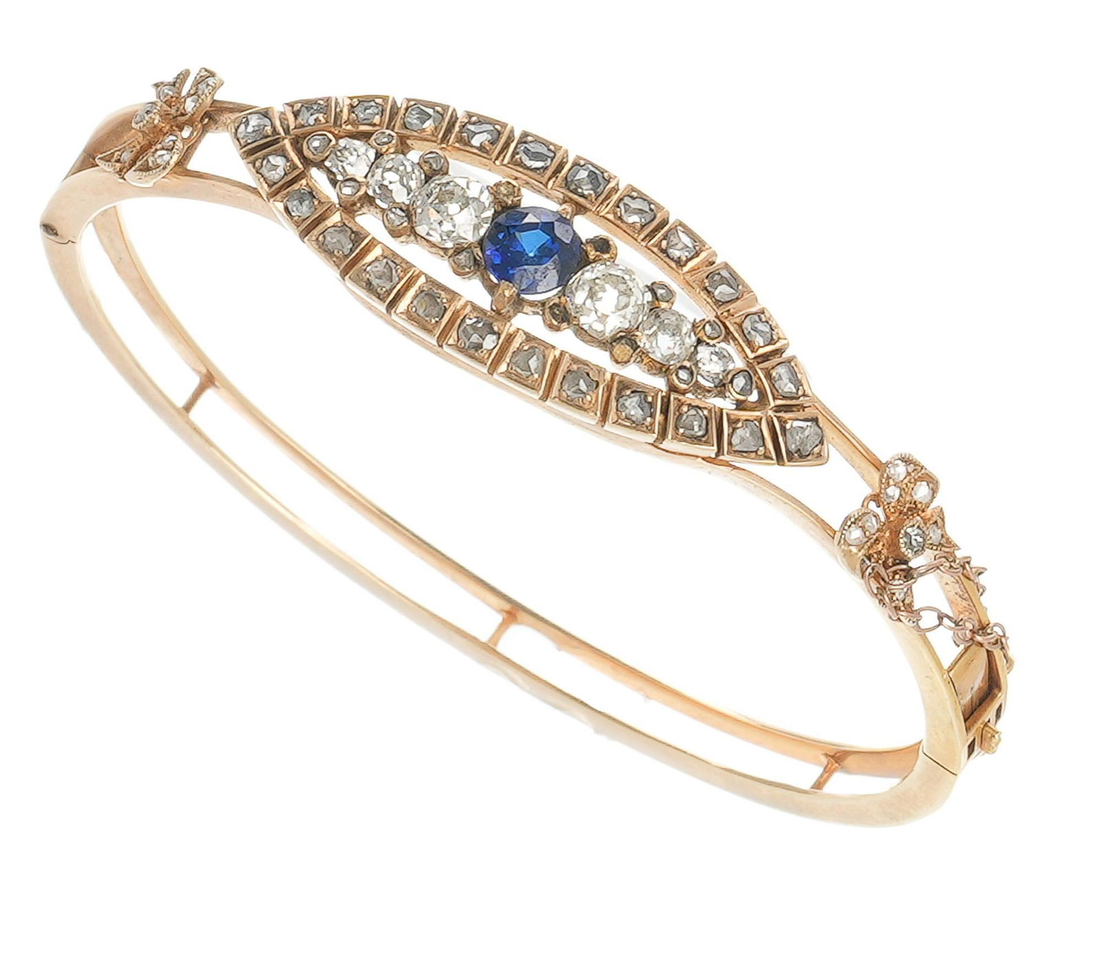 Antique Sapphire Rose Diamond 14k Gold Bangle Bracelet (1 of 3)