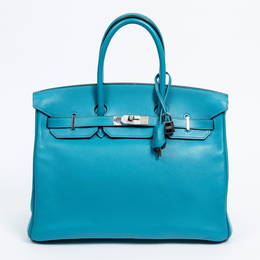 Hermes Birkin 35 Turquoise Leather Handbag