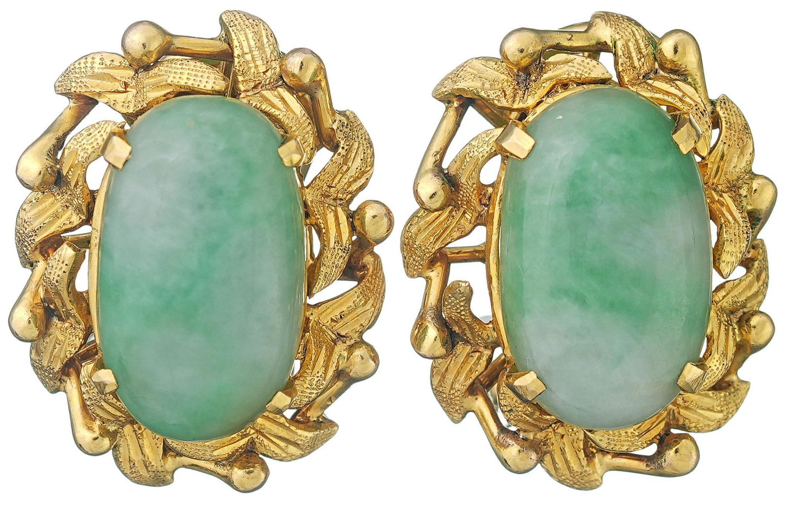 Jade Cabochon 18k Gold French Clip Earrings (1 of 4)