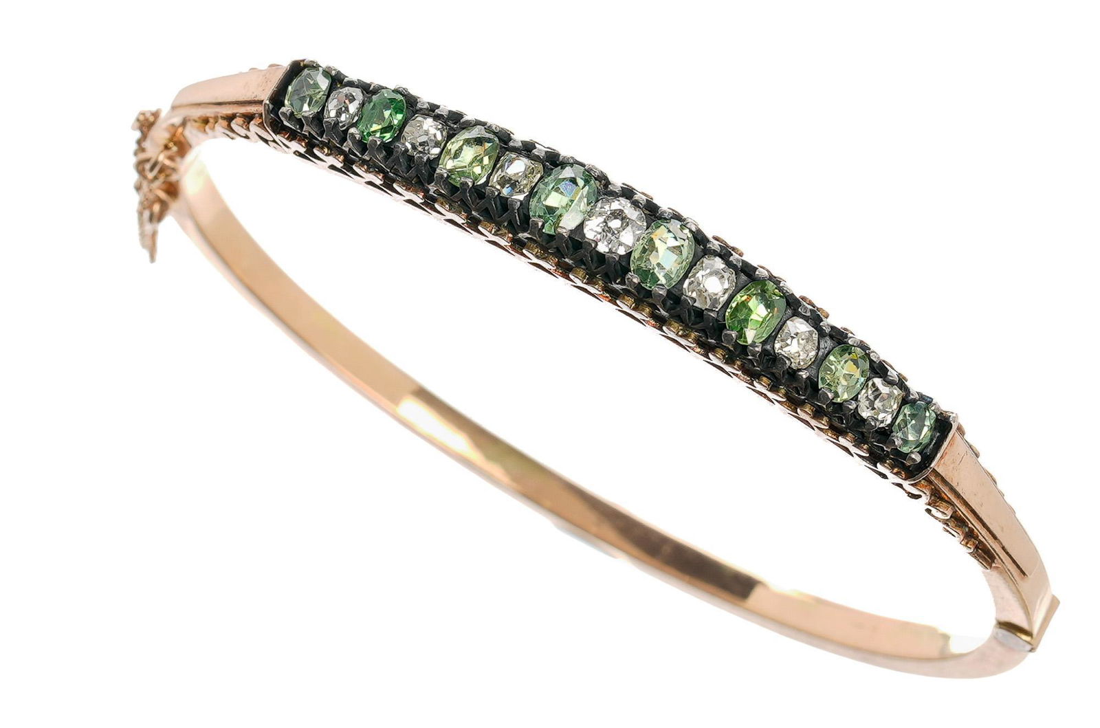 Antique Diamond Peridot 14k Gold Bangle Bracelet (1 of 3)